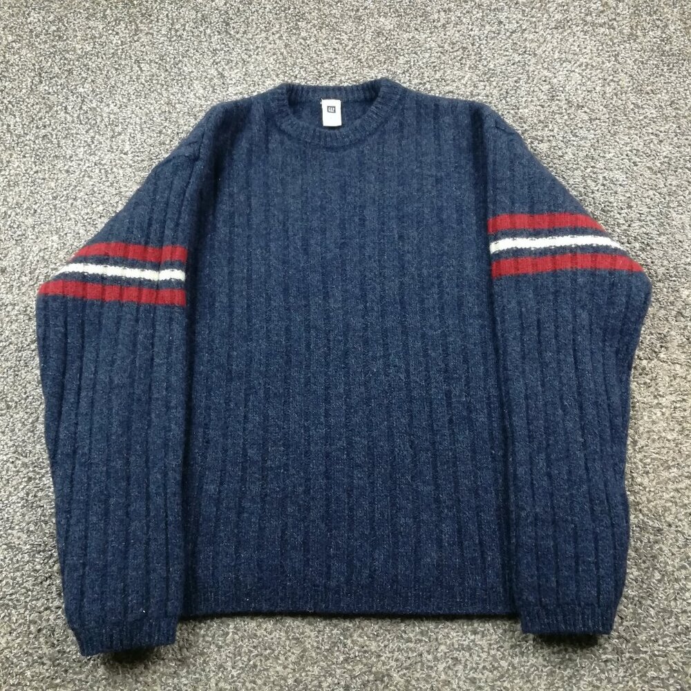 Vintage 2002 Gap Sweater Thick Wool Ribbed Varsity Striped Navy Blue Mens XL Y2K